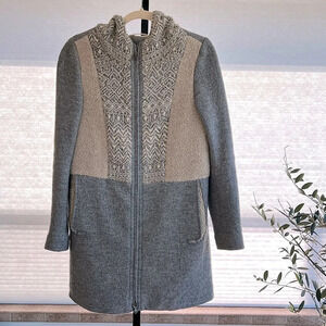Miidii Designer Artsy Retro Sherpa Wool Mixed Media Coat Grey Oatmeal Medium